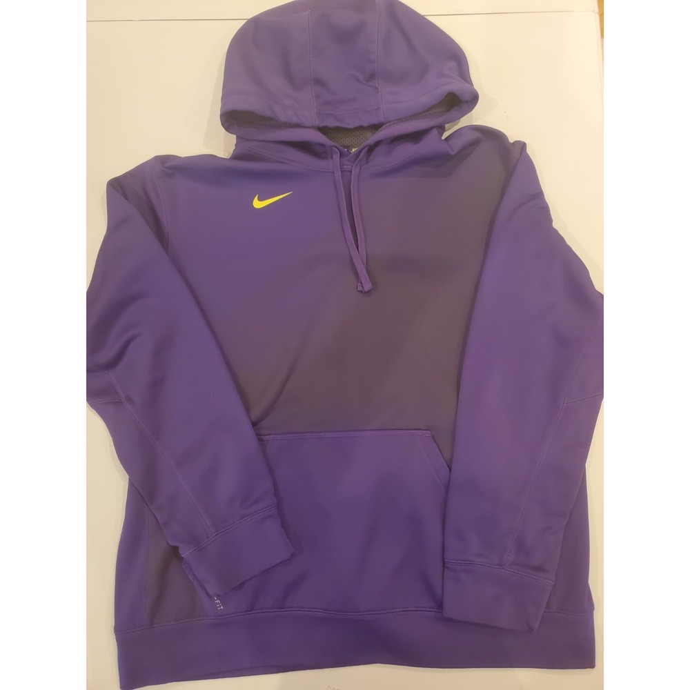 Nike Therma-FIT Mens Purple Hoodie Sweatshirt Yellow Swoosh Size Large